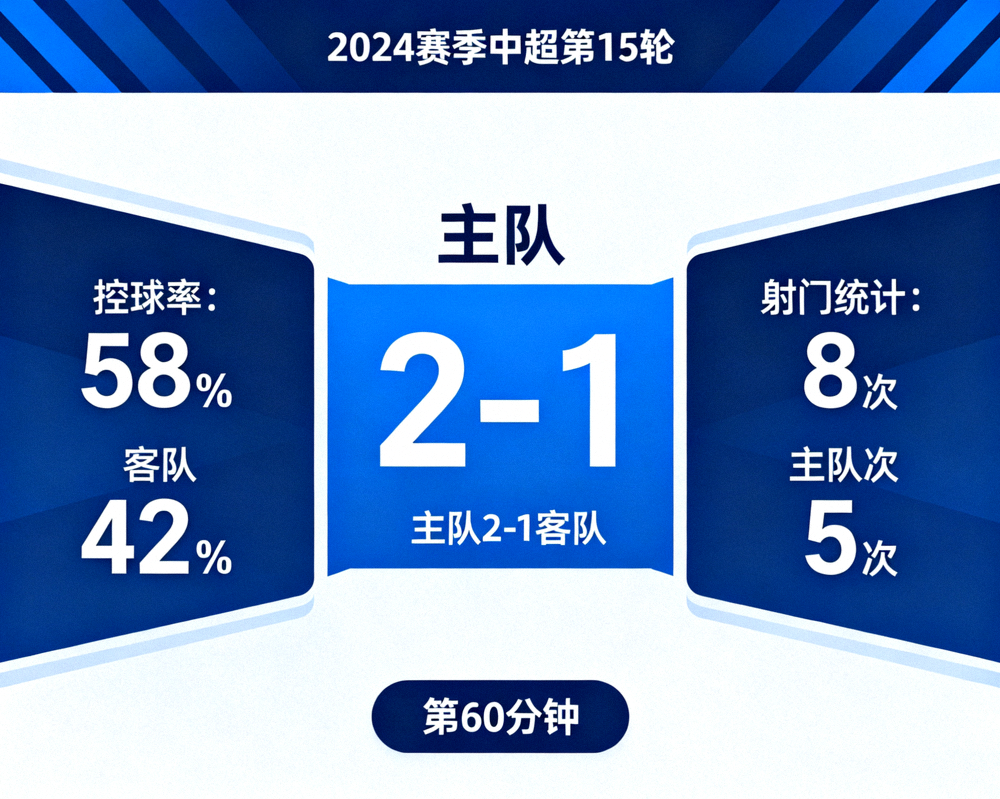 体育赛事数据看板界面示意，展示比分、控球率与射门统计等信息